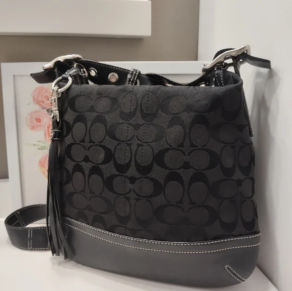 Vintage Y2K Coach Hailey #9362 Signature Monogram Canvas & Leather Crossbody Bag - Picture 9 of 16